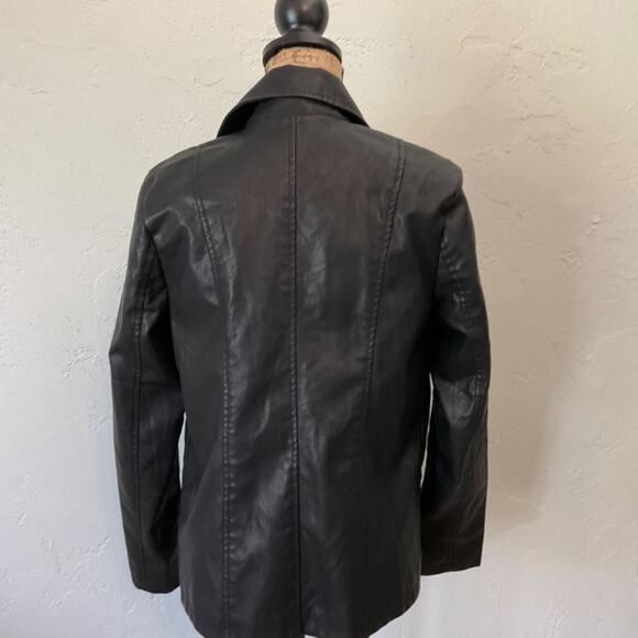 Vintage 90s Black vegan leather jacket Moto zip silver hardware bomber Y2K Small - Picture 4 of 11